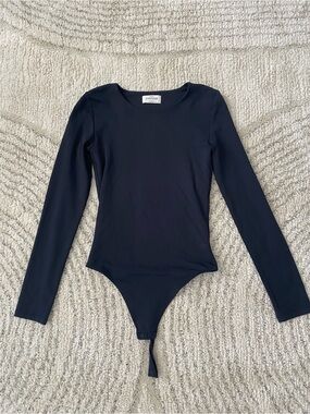 Aritzia Black Long-Sleeve One-Piece Bodysuit